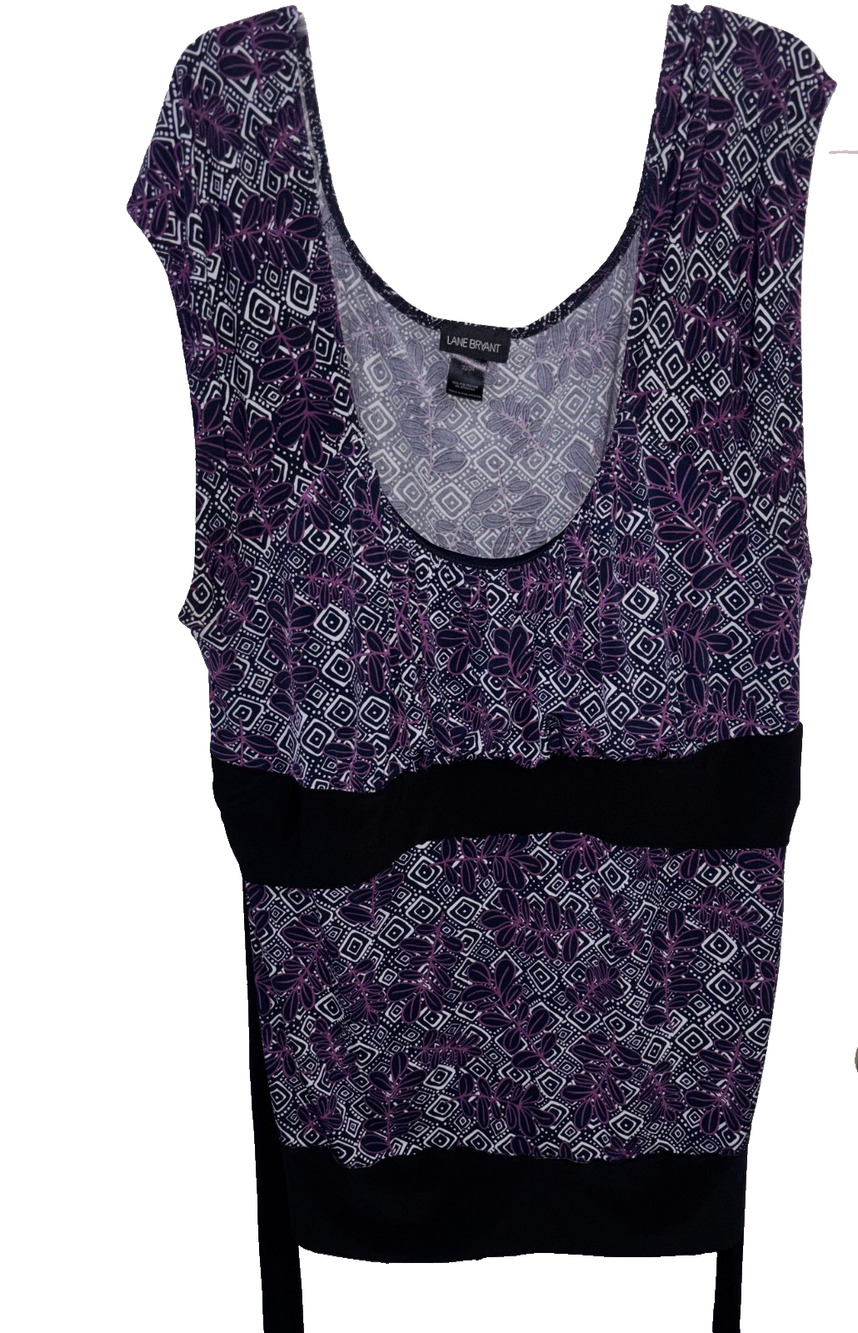 Lane Bryant Purple Geometric Knit Sleeveless Top Blouse Women 18/20 Tie Waist